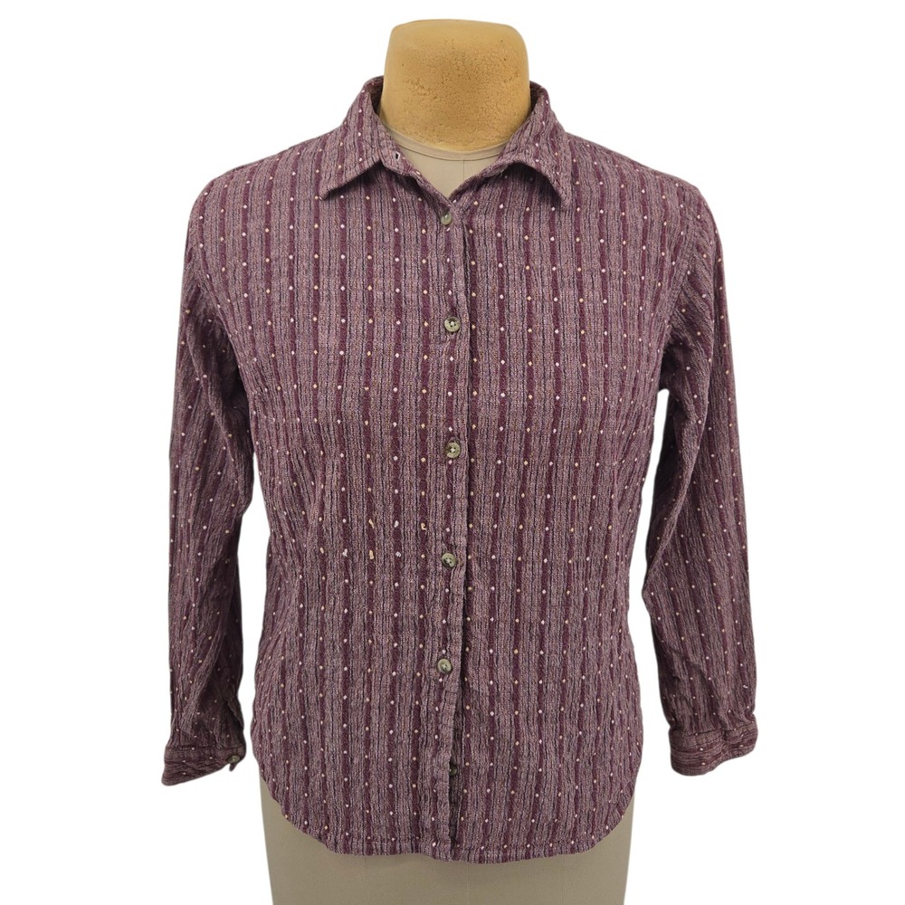 Columbia Button Down Shirt Womens XL Purple Stripe Long Sleeve Stretch Outdoor